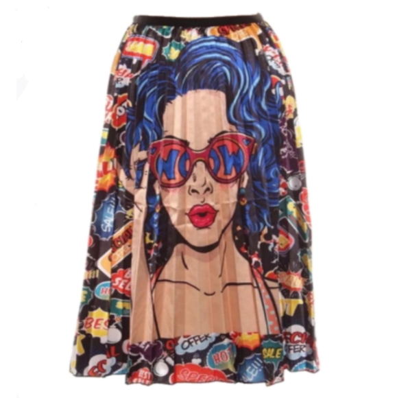Pleated colorful graphic skirt. - Picture 4 of 4